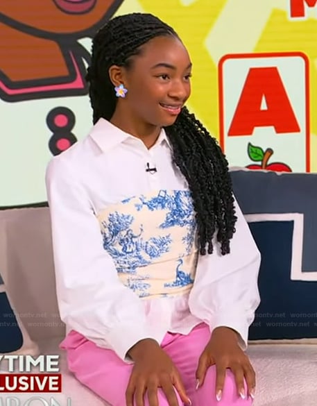Graceyn Hollingsworth’s printed mixed media top on Tamron Hall Show