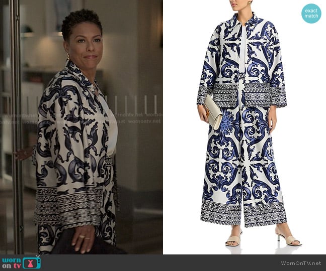 Gracia Damask Print Pajama Shirt and Damask Print Pants worn by Rosie Edwards (April Parker Jones) on Reasonable Doubt