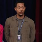 Gregory’s brown cardigan on Abbott Elementary