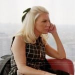 Gretchen’s black check print dress on The Real Housewives of Orange County