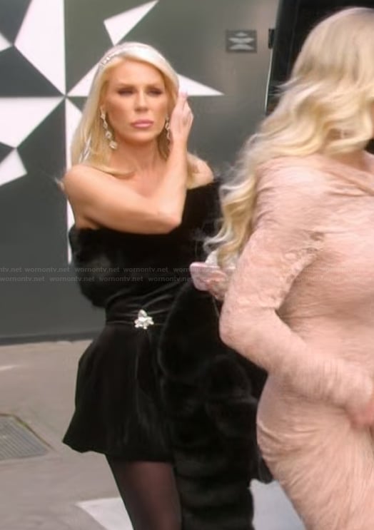 Gretchen’s black shearling velvet dress on The Real Housewives of Orange County