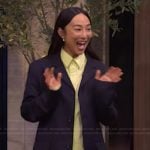 Greta Lee’s black pinstripe suit on Live with Kelly and Mark