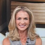Maria Provenzano’s grey striped sleeveless top on Access Hollywood