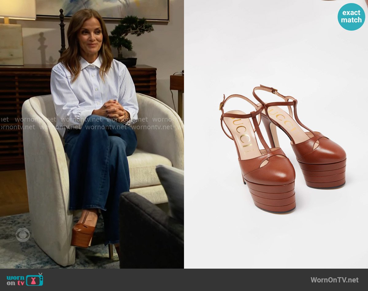 Gucci Angel Platform T-strap Heels worn by Taylor Hayes (Rebecca Budig) on The Bold and the Beautiful