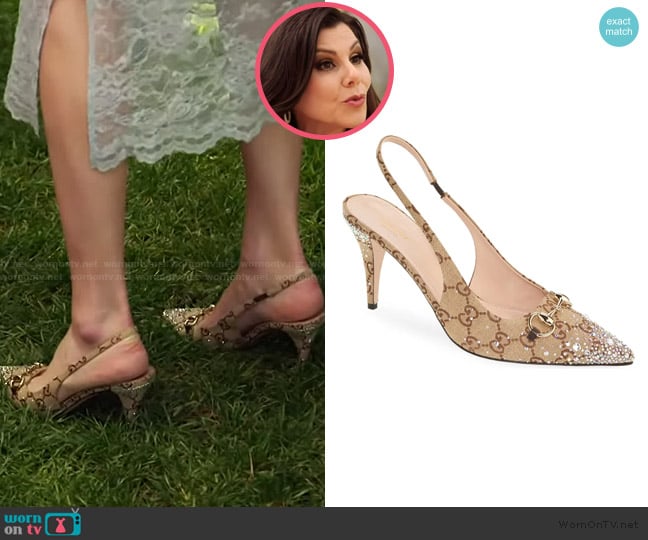 Gucci Erin Crystal Embellished Pointed Toe Slingback Pump worn by Heather Dubrow on The Real Housewives of Orange County