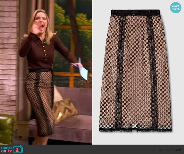 Gucci GG Net Skirt with Lace Trims in black worn by Sara Haines on The View