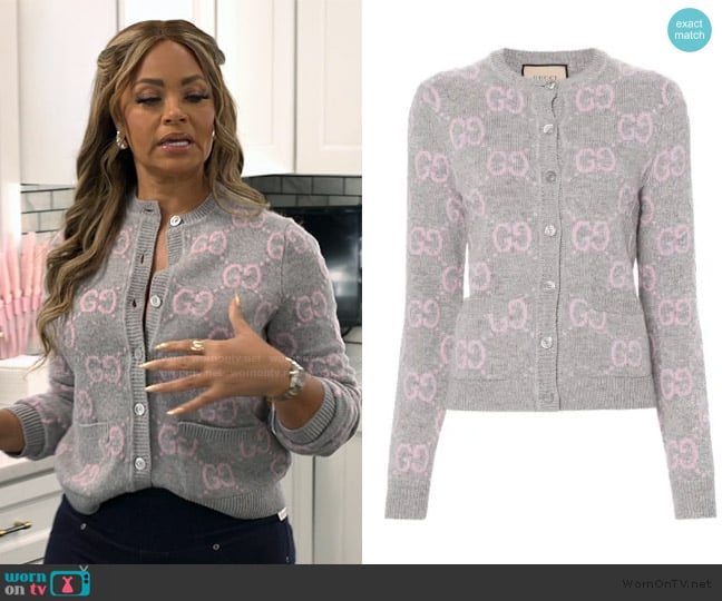 Gucci  GG Supreme wool cardigan worn by Gizelle Bryant on The Real Housewives of Potomac