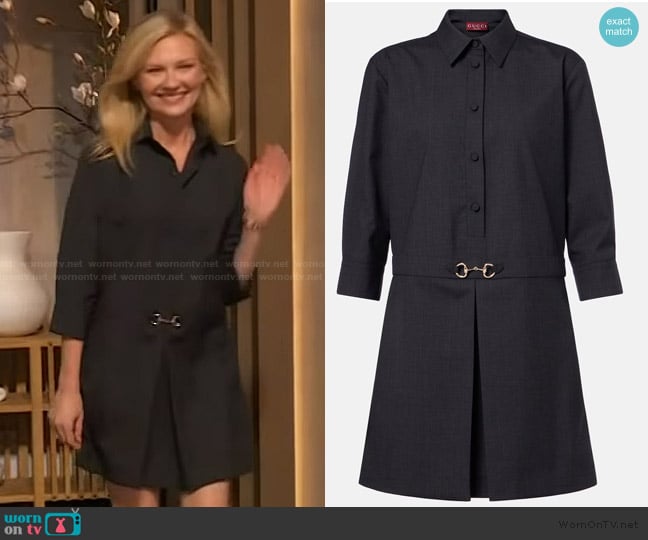 Gucci Horsebit wool shirt dress worn by Kirsten Dunst on The Drew Barrymore Show