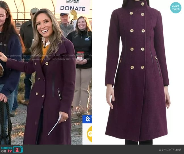 Guess Double-breasted Walker Coat in Eggplant worn by Rhiannon Ally on Good Morning America