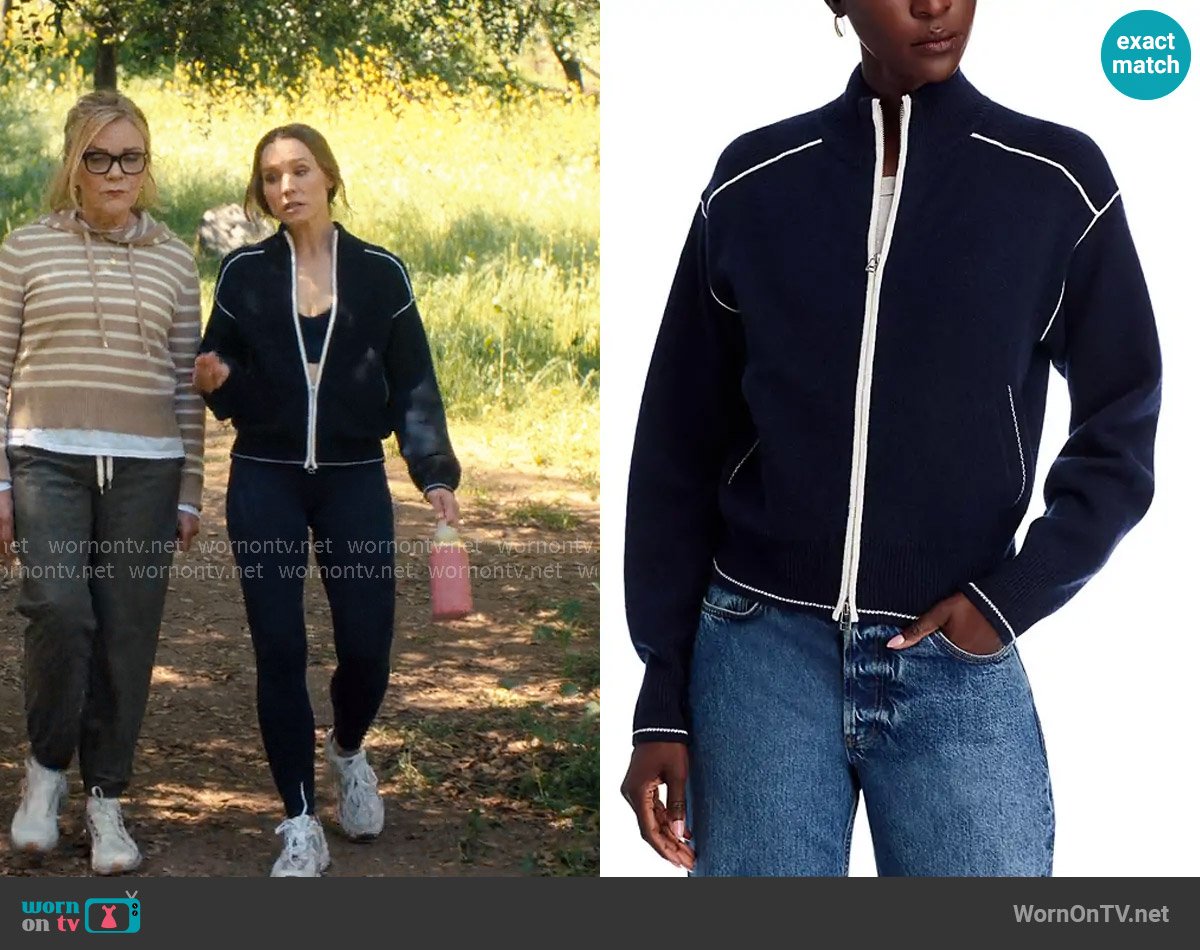 Guest in Residence Cashmere Zippered Sweater in Midnight worn by Joanne (Kristen Bell) on Nobody Wants This