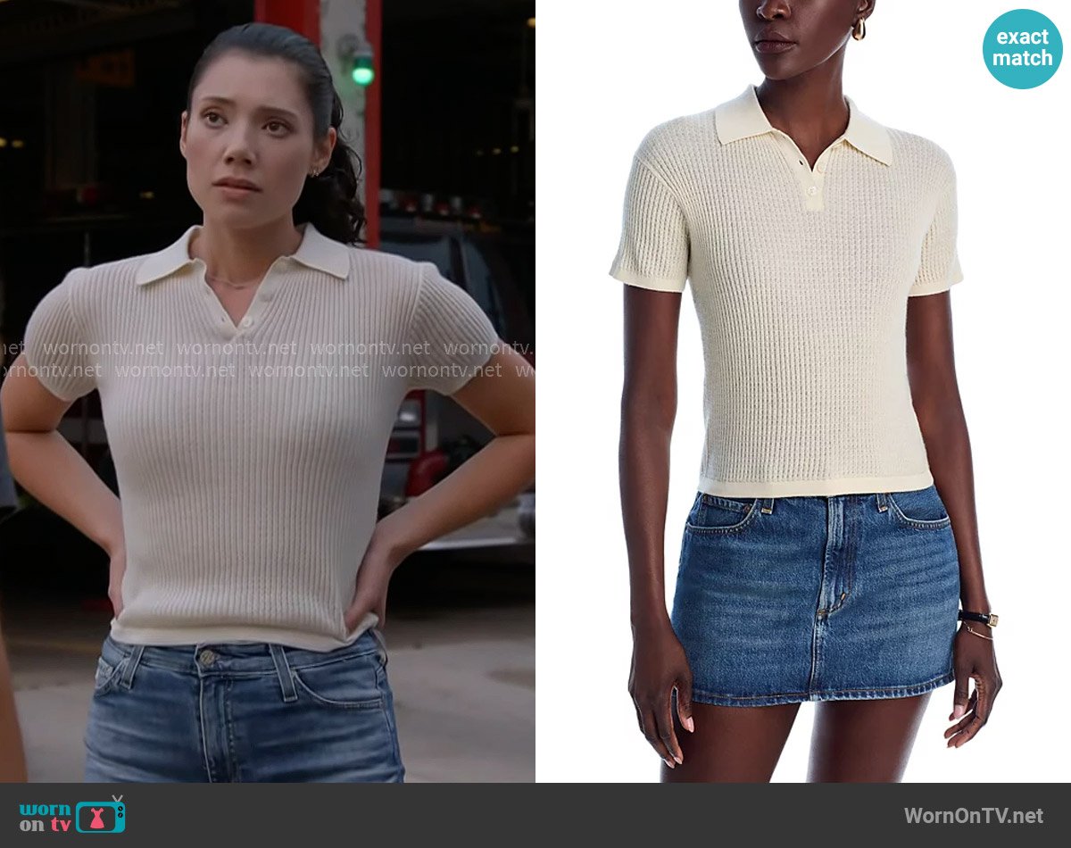 Guest in Residence Shrunken Polo in Cream worn by Violet Mikami (Hanako Greensmith) on Chicago Fire