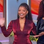 Halle Bailey’s red velvet mini dress on The Jennifer Hudson Show
