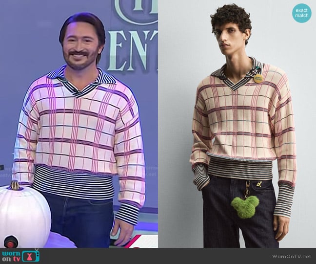 Harry Lambert for Zara x Disney Check Jacquard Knit Polo Shirt worn by Jove Meyer on Today