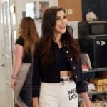Heather’s black cropped jacket and pants on The Real Housewives of Orange County