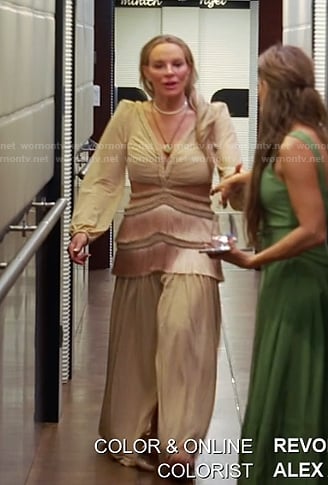 Heather's beige fringed cutout dress on The Real Housewives of Salt Lake City