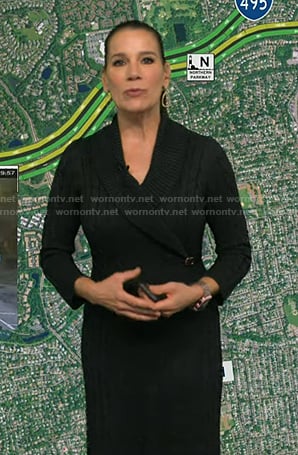 Heather’s black cable knit wrap sweater dress on Good Morning America