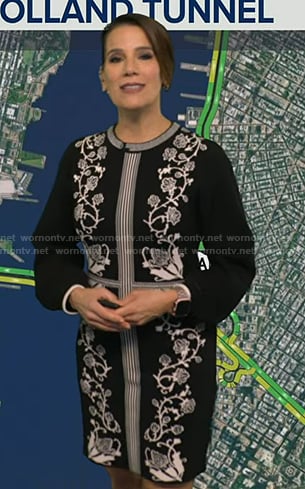 Heather's black floral print knit dress on Good Morning America
