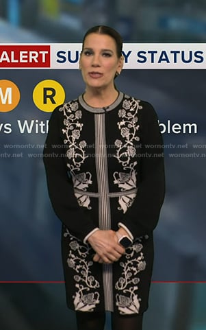 Heather’s black floral print knit dress on Good Morning America