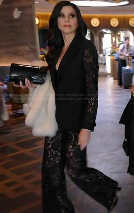 Heather’s black lace blazer and pants on The Real Housewives of Orange County
