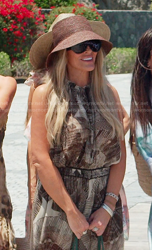 Heather's print sleeveless top and pants on The Real Housewives of Salt Lake City
