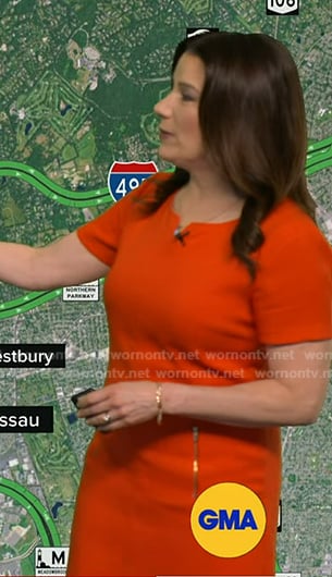 Heather's red dress with gold zipper pocket on Good Morning America