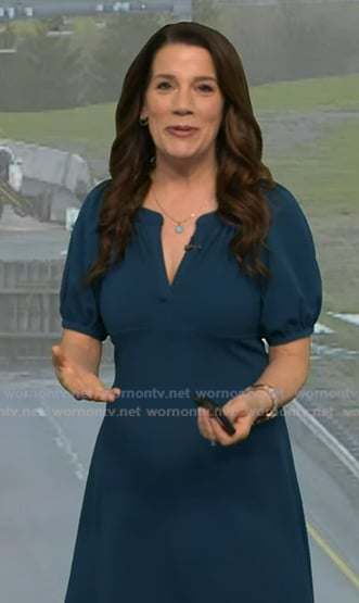 Heather's teal blue puff sleeve dress on Good Morning America