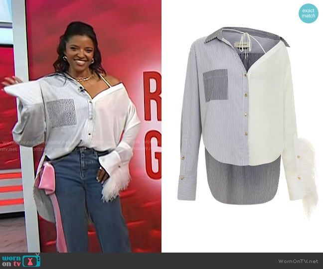 Hellessy Gemini Long Sleeve Button-Front Shirt worn by Renee Elise Goldsberry on Today