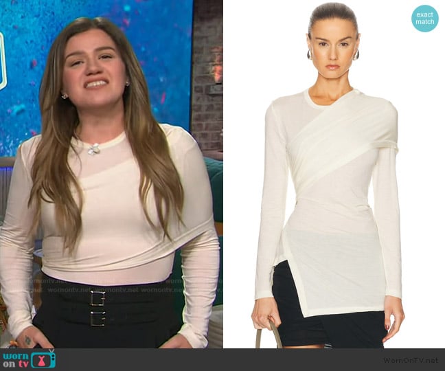 Helmut Lang Draped Long Sleeve Top worn by Kelly Clarkson on The Kelly Clarkson Show