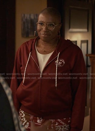 Hen's red hoodie and print pants on 9-1-1