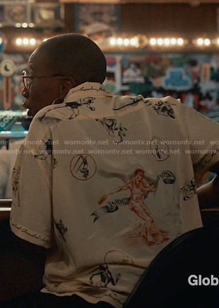 Hen's white print short sleeve shirt on 9-1-1