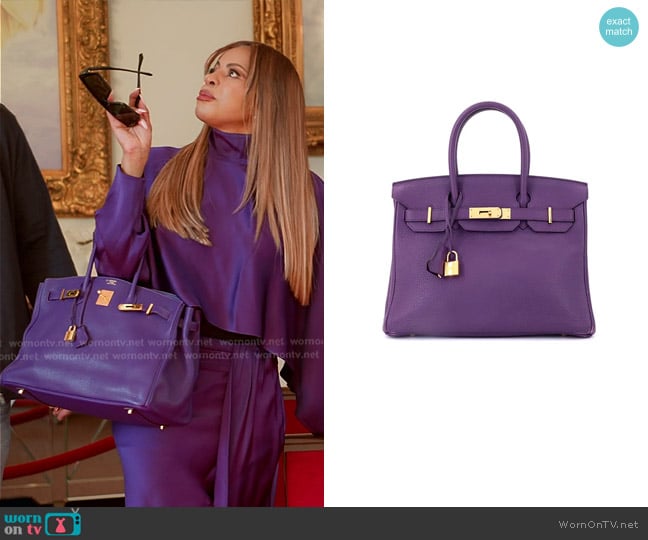 Hermes Birkin 30 Handbag Purple Togo with Gold Hardware worn by Mary Cosby on The Real Housewives of Salt Lake City