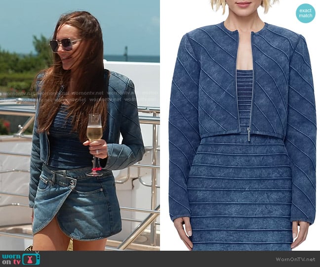 Hervé Léger The Riley Denim Bandage Jacket worn by Meredith Marks on The Real Housewives of Salt Lake City