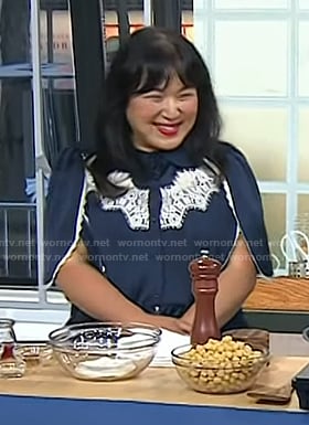 Hetty Lui McKinnon’s navy lace inset cape blouse on Today