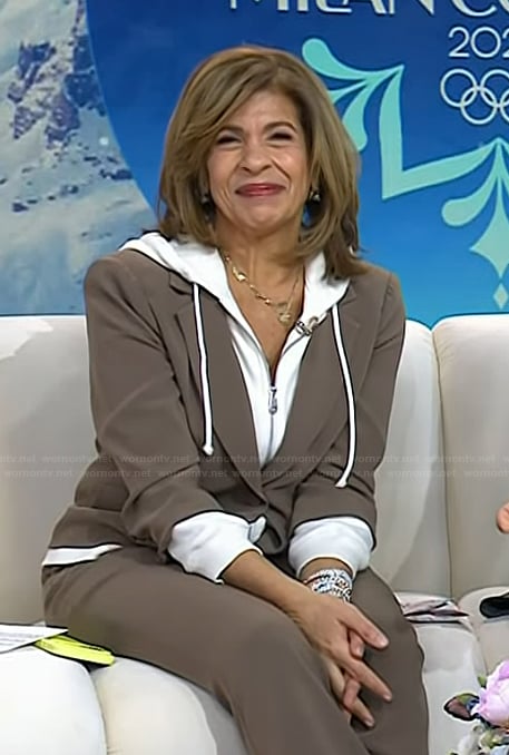 Hoda's brown hooded blazer and pants on Today