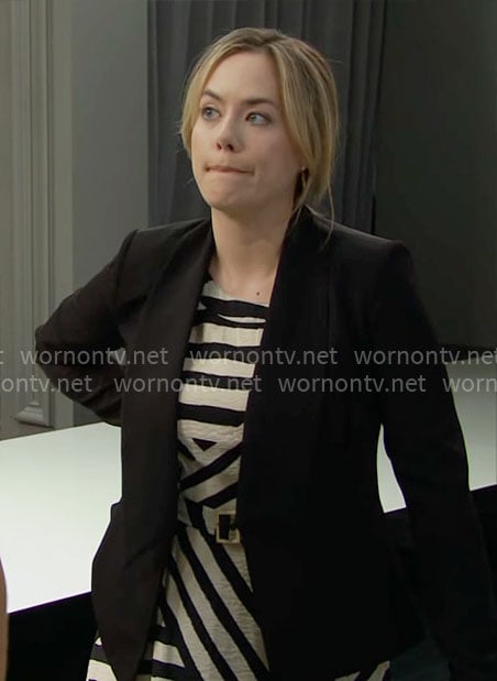 Hope's striped dress and black blazer on The Bold and the Beautiful