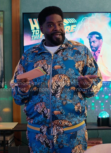 Howard's blue tiger and toucan print jacket on Loot