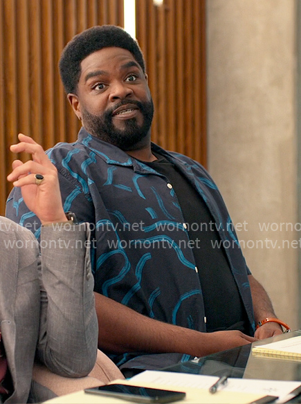 Howard’s navy blue printed shirt on Loot