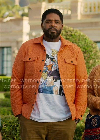 Howard’s orange quilted jacket and Dragon Ball Z t-shirt on Loot