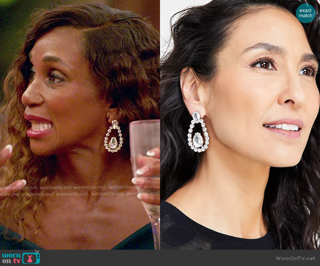I.N.C. International Concepts Pear-Shape Crystal Stud & Orbital Drop Earrings worn by Gerri Flowers on The Golden Bachelor