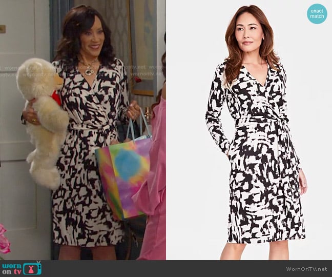 I.N.C. International Concepts Printed Long-Sleeve Wrap Dress worn by Paulina Price (Jackée Harry) on Days of our Lives