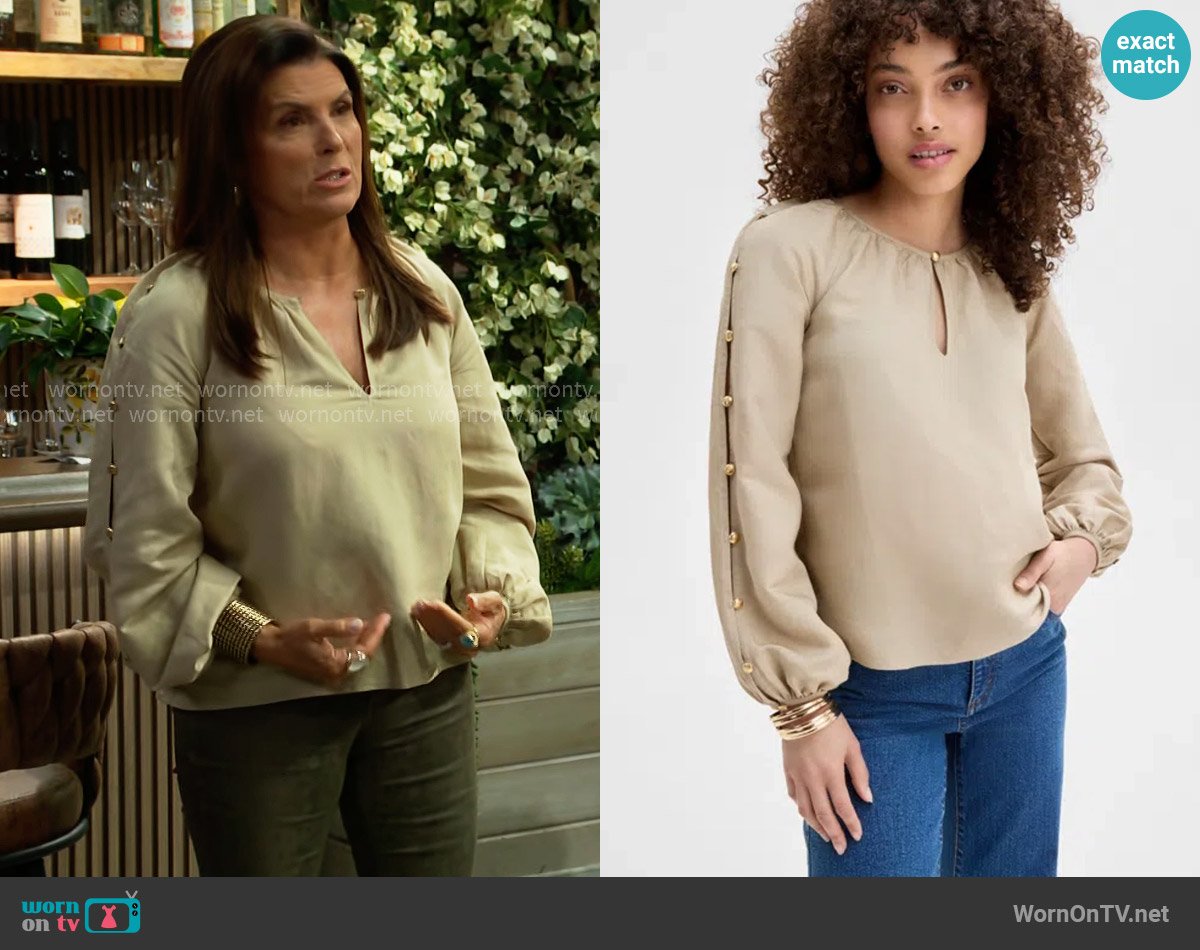 INC International Concepts Button-Sleeve Blouse worn by Sheila Carter (Kimberlin Brown) on The Bold and the Beautiful