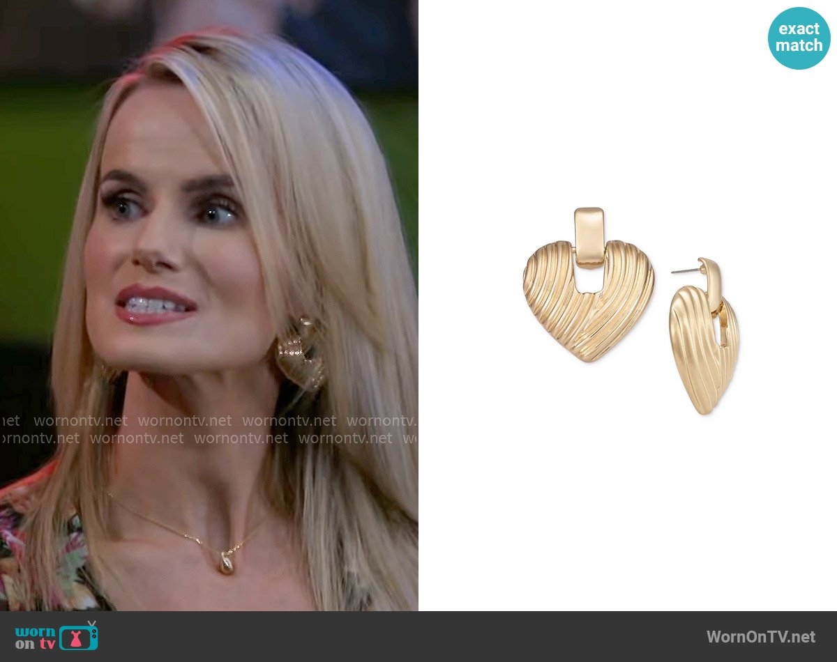 INC International Concepts Gold-tone Ribbed Heart Earrings worn by Vanessa McBride (Lauren Buglioli) on Beyond the Gates