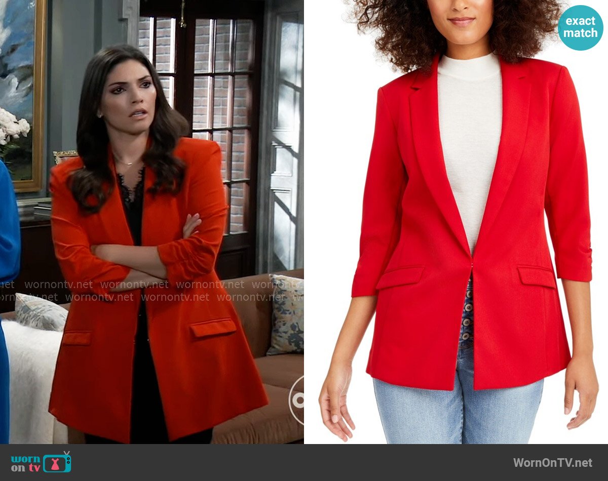 INC International Concepts Menswear Blazer in Red worn by Brook Lynn Quartermaine (Amanda Setton) on General Hospital