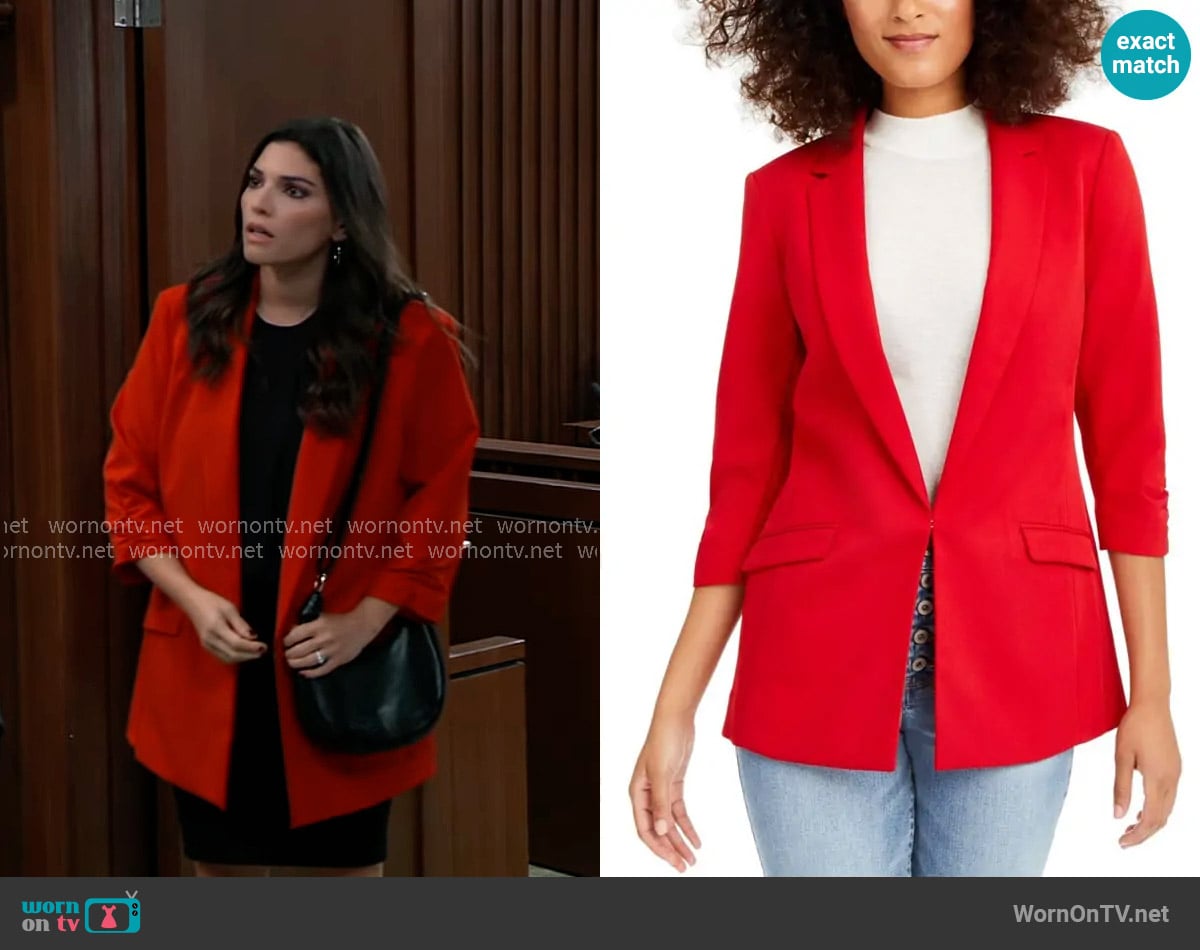 INC International Concepts Menswear Blazer in Red worn by Brook Lynn Quartermaine (Amanda Setton) on General Hospital