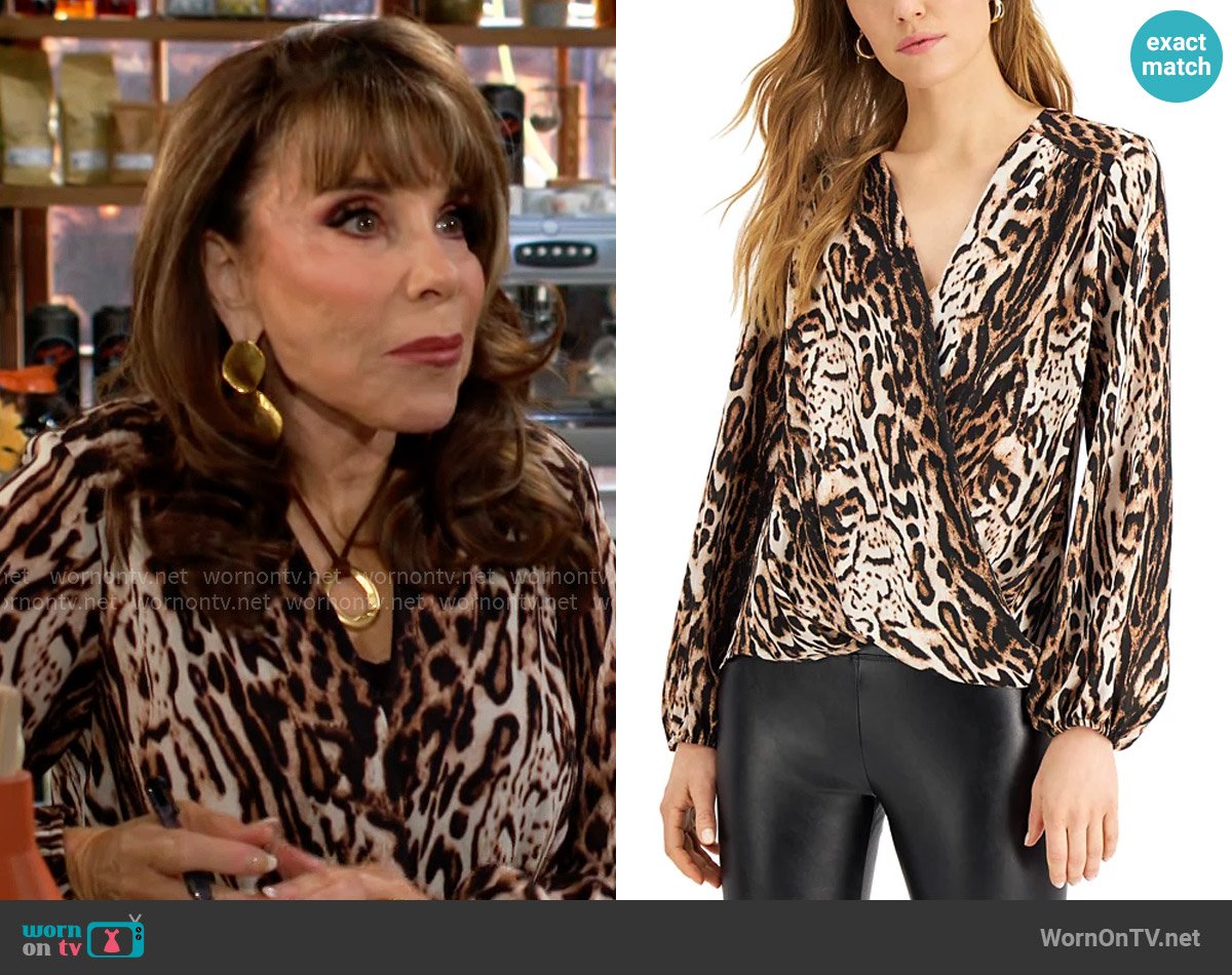 INC International Concepts Printed Surplice Top worn by Esther Valentine (Kate Linder) on The Young and the Restless