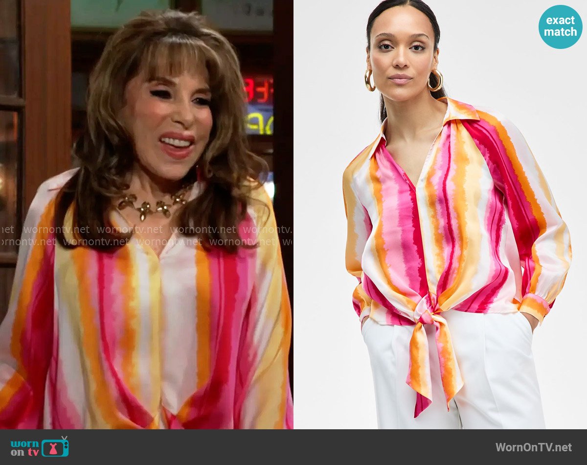 INC International Concepts Printed Tie-Front Blouse worn by Esther Valentine (Kate Linder) on The Young and the Restless
