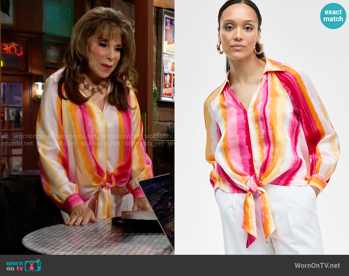 INC International Concepts Printed Tie-Front Blouse worn by Esther Valentine (Kate Linder) on The Young and the Restless