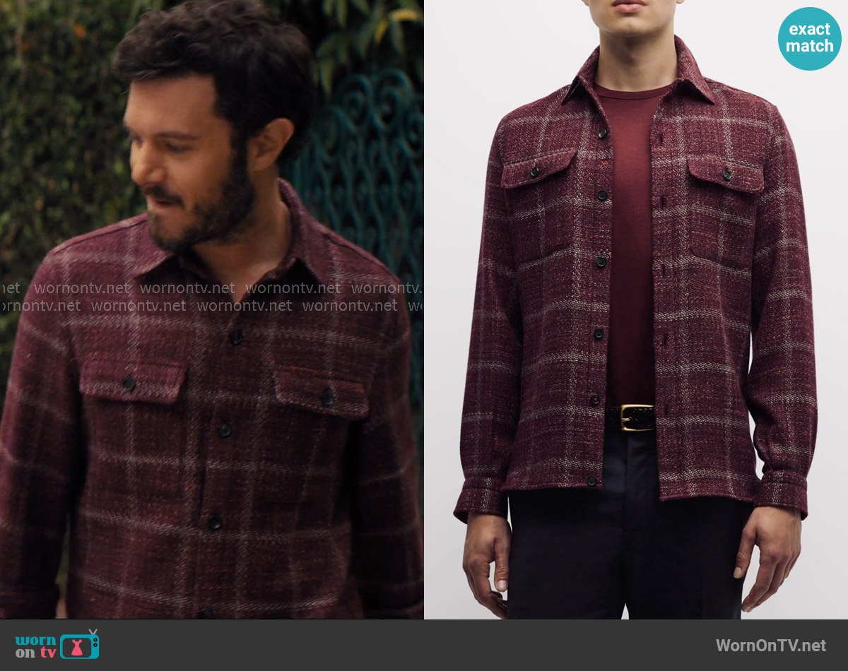 Isaia Windowpane Overshirt worn by Noah (Adam Brody) on Nobody Wants This