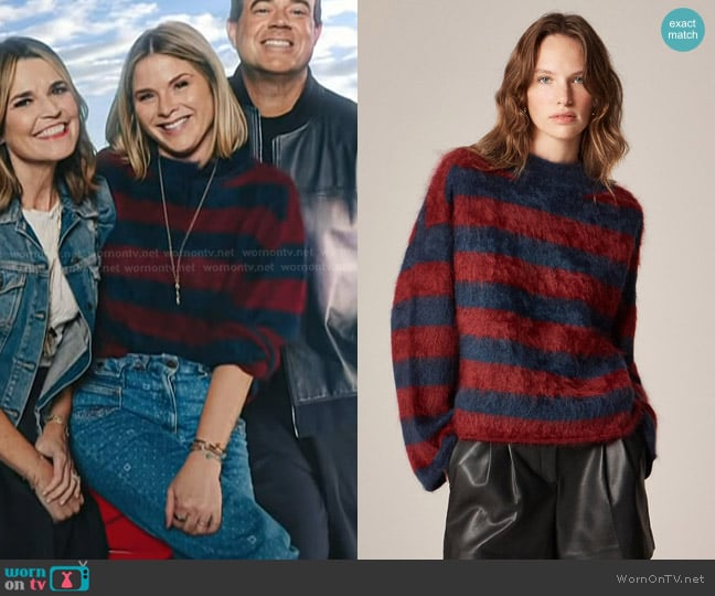 J. Crew 2025 Brushed Cashmere Rollneck™ Sweater in stripe worn by Jenna Bush Hager on Today