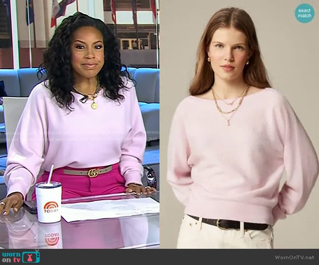 J. Crew Cashmere Boatneck Sweater in Porcelain Pink worn by Sheinelle Jones on Today